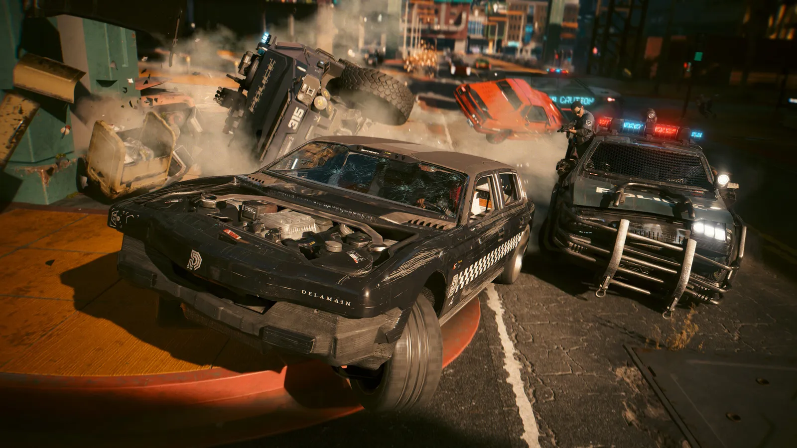 A night-time street scene used for GPU benchmarking