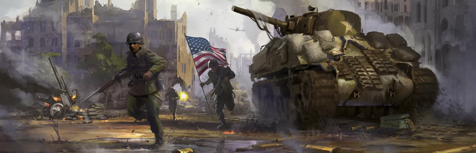 Sherman tank under the US flag